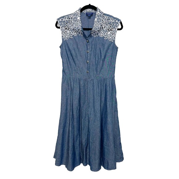 Pendleton Blue Chambray Floral Embroidered Dress Petite Womens Size 4P - Picture 1 of 6